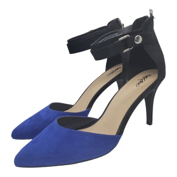 Blue Point Toe Suede Pumps Women's 10 Mossimo Supply Ankle Strap Zip Heels - Picture 1 of 14